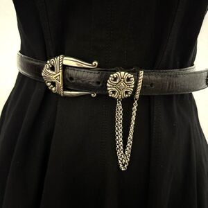 Brighton Dark Belt with Intricate Silver Buckle